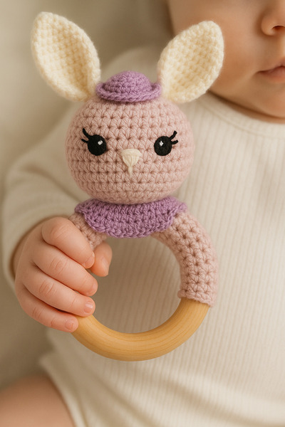 Banvela Handmade Amigurumi Tavşan Çıngırak – El Örgüsü – Bebek Diş Kaşıyıcı –...