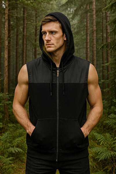 Masimar Men's Fur Lined Hooded Pocket Vest