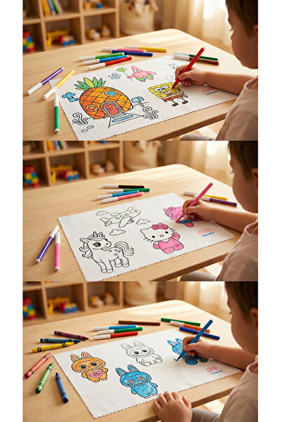 m montefair 3'lü Set Yıkanabilir Boyama Matı 30x50cm Deniz Kedi Canavar Desen...