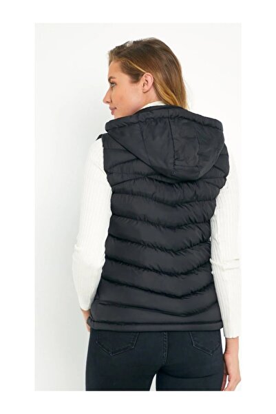 DYNAMO Vestă puf neagră pentru femei cu fleece în interiorul glugăi