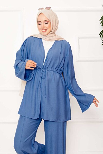 EBRUTESETTÜR Beli Tunnel Belted Kimono Double Set Blue