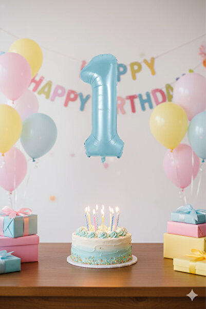 Deniz Party Store بالون فويل أزرق عمر سنة واحدة 34 بوصة 76-80 سم