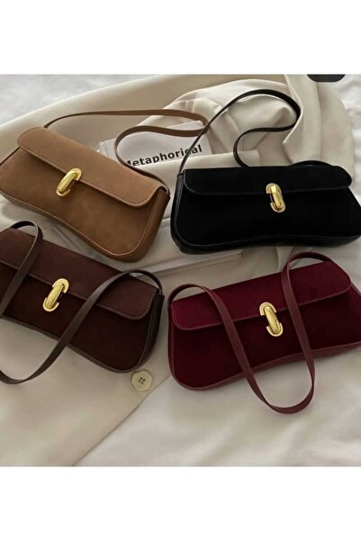 ÖZÜM TAKI Women's Suede Burgundy Shoulder and Arm Bag