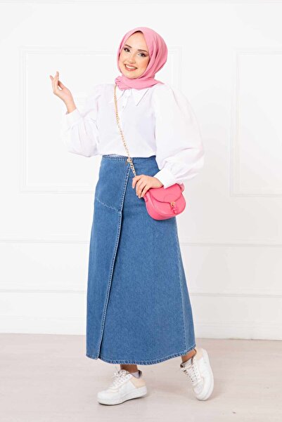 EBRUTESETTÜR Segmented Denim Skirt Blue