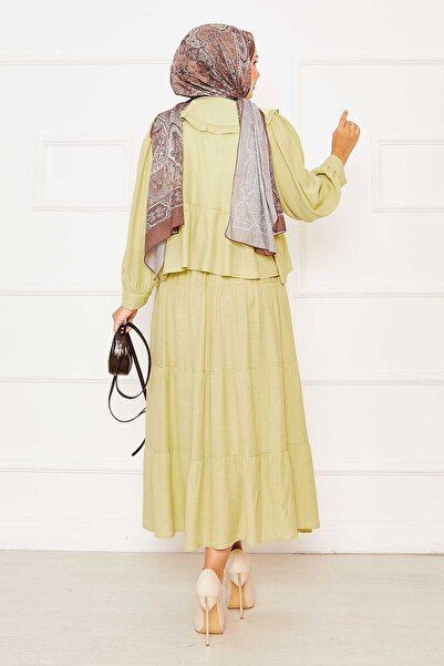 EBRUTESETTÜR Peter Pan collar Front Lace-Up Skirt Suit Oil Green