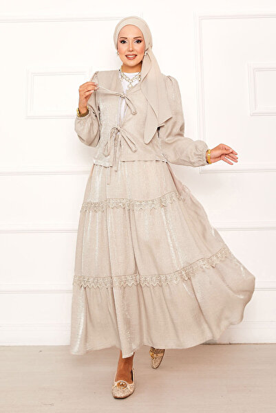 EBRUTESETTÜR طقم كيمونو مع تنورة مزينة بالجبرون - حجر