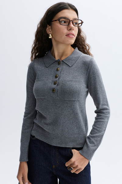 Mudo Polo Neck Pocketed Wool Blend Sweater