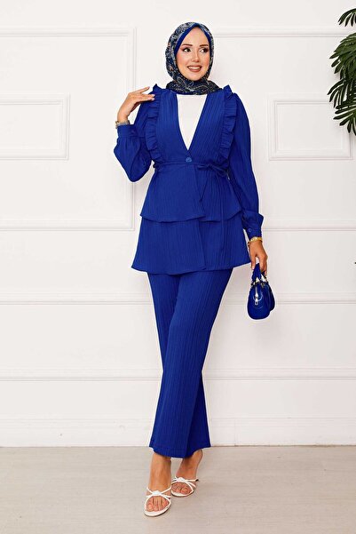 EBRUTESETTÜR Double Set Saks with Flared Ruffle Detail on the Skirt