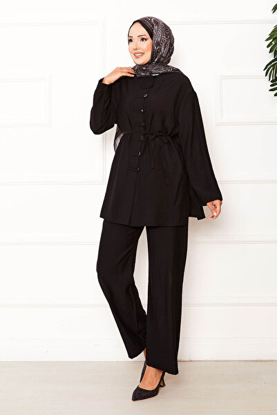 EBRUTESETTÜR بدلة مزدوجة بتفاصيل بريطانية على الجزء الأمامي ورباط على الخصر ب...