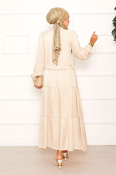 EBRUTESETTÜR Guipure Detailed Skirt and Kimono Set Cream