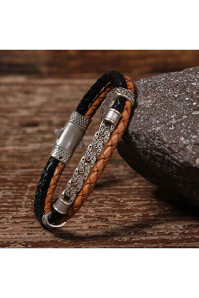 SUMRA سوار مصنوع يدويًا من الجلد الطبيعي والنحاس مع مشبك قفل SPF-P-011