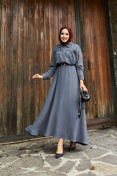 EBRUTESETTÜR فستان بتجاعيد مجمّعة طقم تنورة رمادي