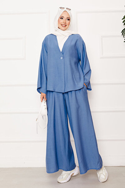 EBRUTESETTÜR Single Button Detailed Casual Double Suit Blue