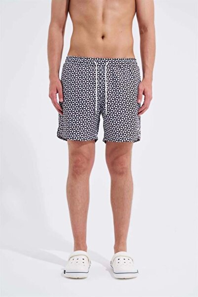 Machinist Men's Geometric Stars Swim Shorts Black-White