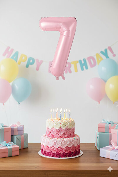 Deniz Party Store Pembe 7 Yedi Yaş Folyo Balon 34 Inç 76-80 Cm
