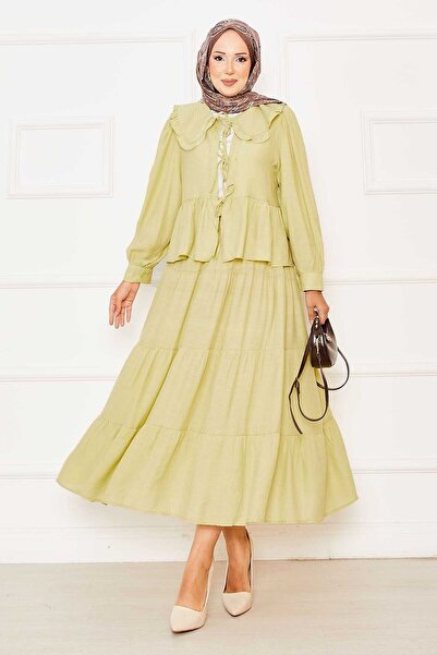 EBRUTESETTÜR Peter Pan collar Front Lace-Up Skirt Suit Oil Green