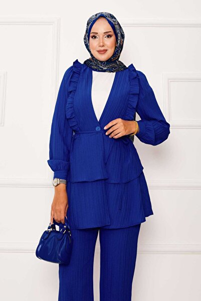 EBRUTESETTÜR Double Set Saks with Flared Ruffle Detail on the Skirt