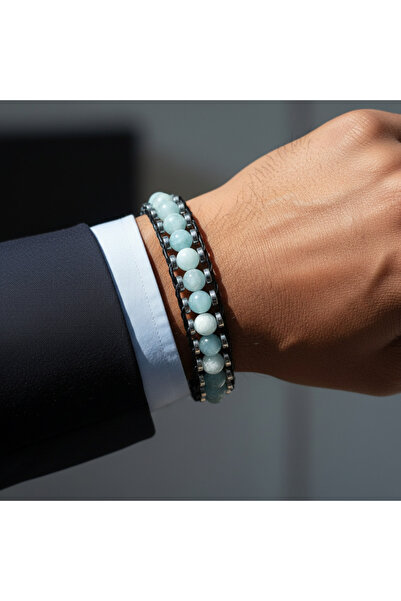 SUMRA سوار من الحجر الطبيعي المعتمد من الأكوامارين والهيماتيت SPF-A-087