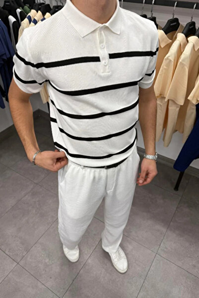 Tarz Cool Ανδρικό μπλουζάκι πλεκτό με κουμπιά με λεπτή εφαρμογή με λεπτομέρεια γιακά πόλο