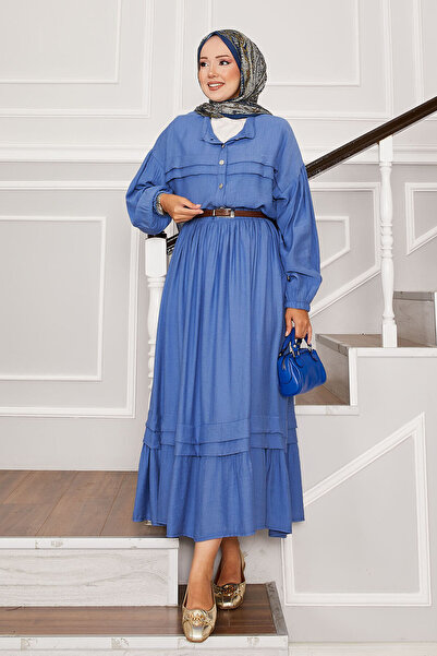 EBRUTESETTÜR Balloon Sleeve Shirt Skirt Two-Piece Set Blue