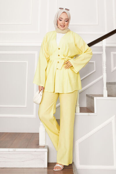 EBRUTESETTÜR طقم كيمونو مع حزام وأزرار باللون الأصفر