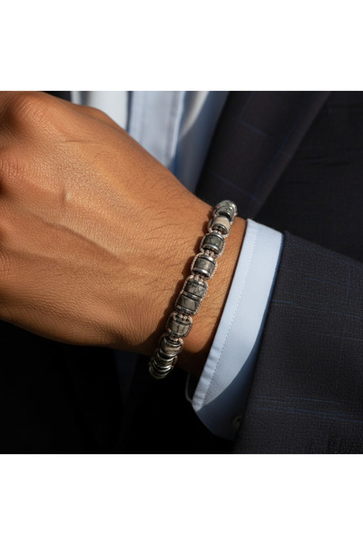 SUMRA سوار بيكاسو من حجر الياسبر والهيماتيت الطبيعي المعتمد من ماكرامي SPF-A-060