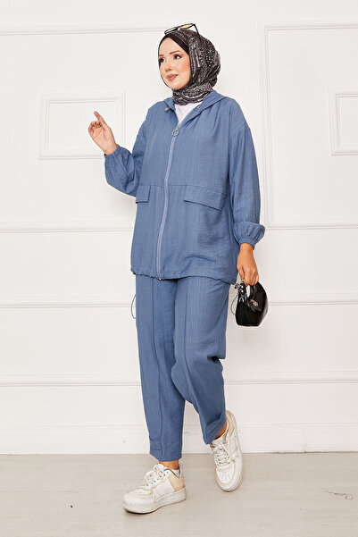 EBRUTESETTÜR Hooded Zipper Detailed Casual Double Suit Indigo