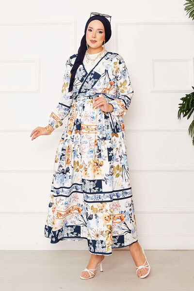 EBRUTESETTÜR طقم مودال مع تنورة ذات أربطة على الجانبين باللون الأزرق الداكن