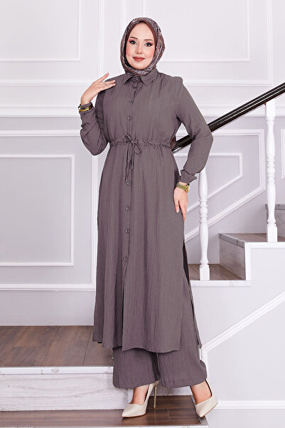 EBRUTESETTÜR طقم حجاب مع بنطلون برباط عند الخصر من الفرو