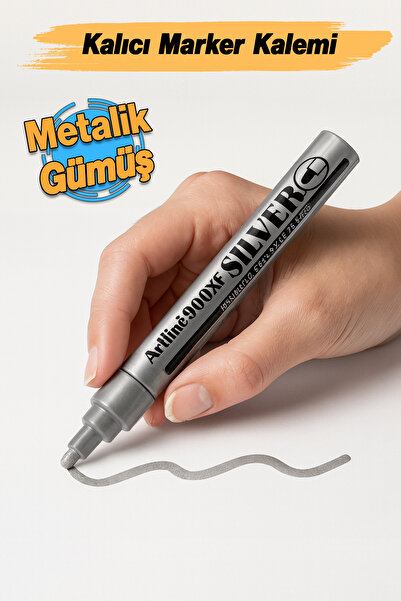 Badem10 Gümüş Renk Markalama Kalemi Markör Kalıcı İşaretleyici Marker Kalem M...