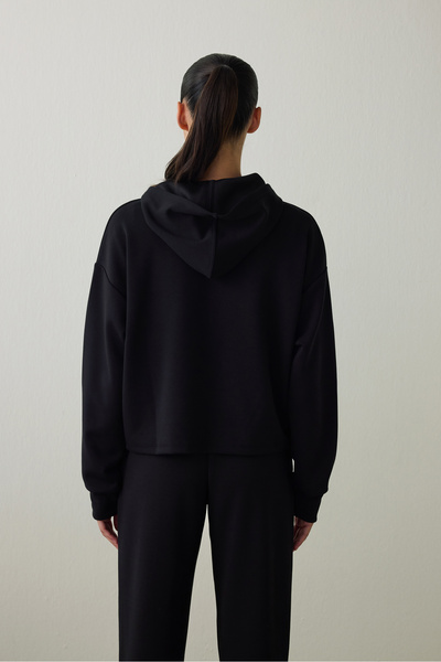 Penti Black Silky Feel Hooded Slogan Printed Sweatshirt