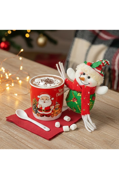 Coverzone New Year Gift Santa Claus Figure Mug Set-Ceramic Mug with Spoon and Plush Christmas New Year Souvenirs