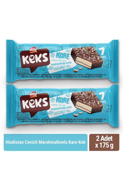 BİFA KEKS Kare Hindistan Cevizli Marshmallowlu Sandviç Kek 175 gr x 2 Adet