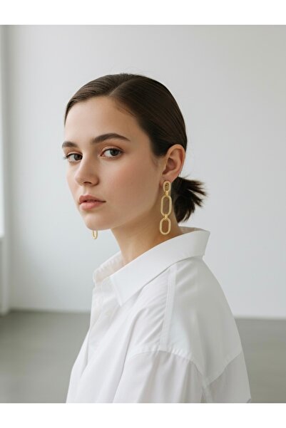 Atelier Licia Gold Stone Detailed Chain Form Long Earrings – Modern Elegance ...