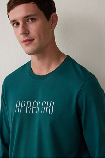 Penti Zöld férfi síkockás, bő nyakú pizsama szett