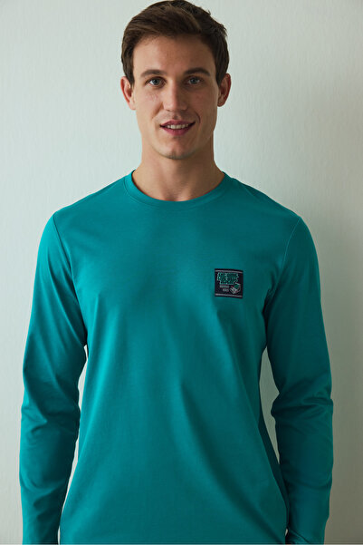 Penti Ανδρικό σετ πιτζάμες από βαμβακερό λαιμόκοψη με στάμπα Super Slogan