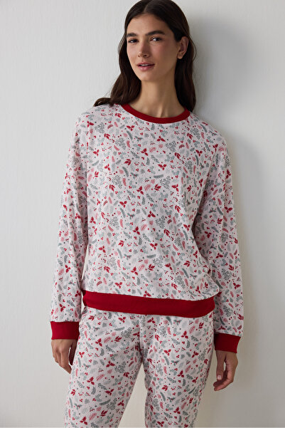 Penti Light Pink Merry Season Crew Neck Long Sleeve Thermal Effect Pajama Set