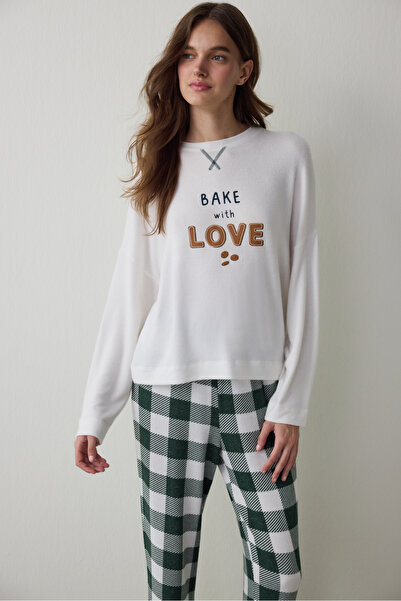 Penti Off-White Sweatshirt-Pyjama-Oberteil mit Aufdruck „With Love“ und Thermoeffekt