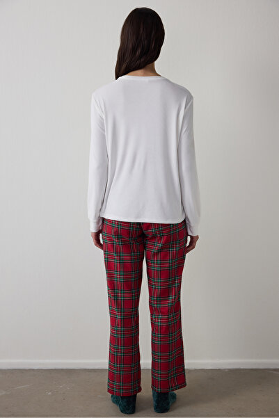 Penti Red Comfy Time Plaid Crew Neck Long Sleeve Pajama Set