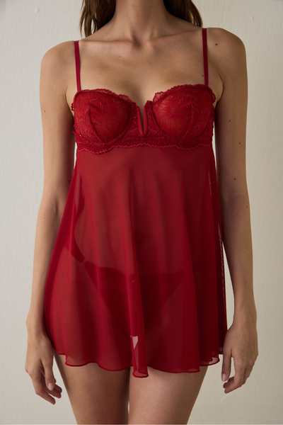 Penti Rotes Babydoll aus Pailletten-Spitze mit Draht