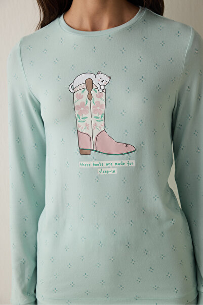 Penti Termální pyžamový top s dlouhým rukávem a výstřihem do V s nápisem Mint Sleep-In