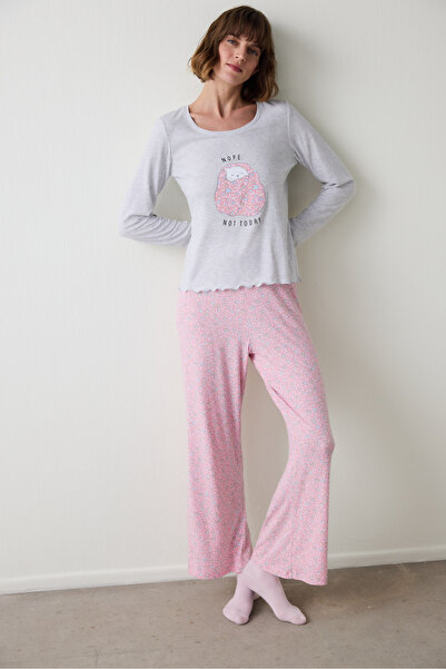 Penti Světle růžové pyžamové kalhotky Not Today Floral