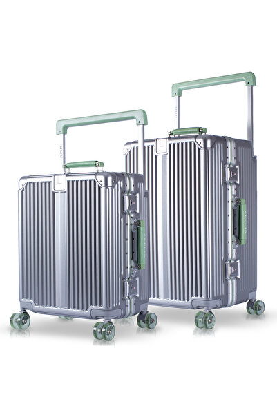 Zeplin Boxy PC Policarbon 2'li Valiz Seti (Kabin ve Orta) Silver-Yeşil