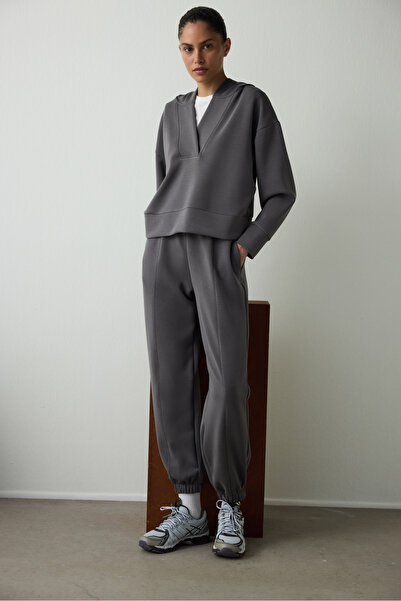 Penti Anthracite Hooded Modal Crop Sweatshirt