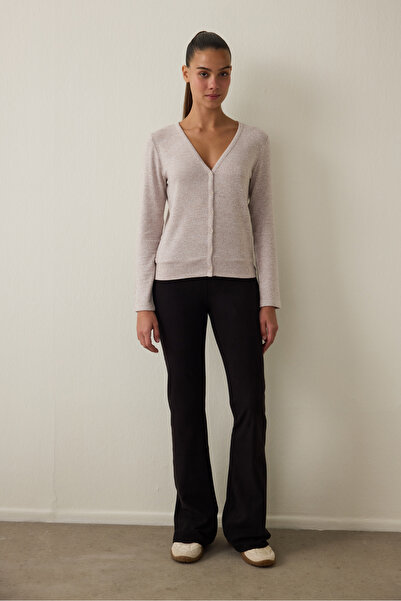 Penti Black Thermal Effect Velvet Textured High Waist Flare (Flared Leggings