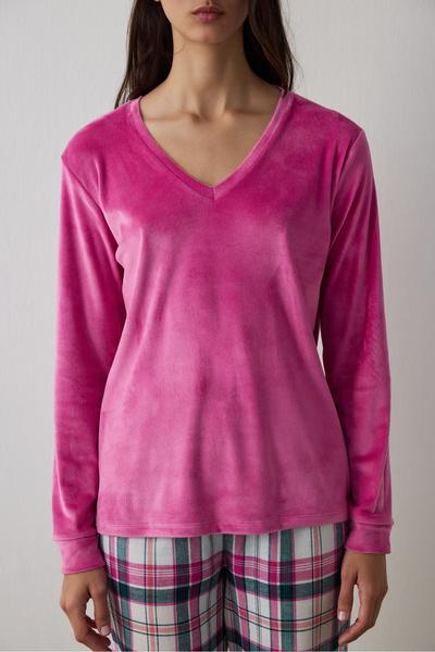 Penti Fuchsia Comfy Time Plaid Long Sleeve Pajama Set