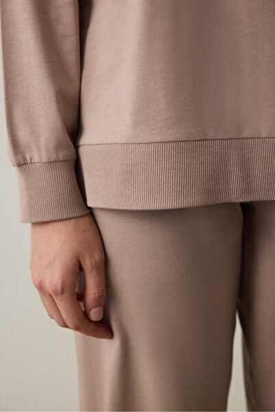 Penti Σκούρο μπεζ Hello Friday με στάμπα με λαιμόκοψη από βαμβακερό μακρυμάνικο μπλουζάκι πιτζάμα