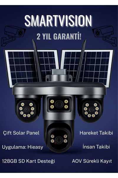 SmartVision 4 Kameralı Solar PTZ 4G AOV Yapay Zeka Destekli Akıllı Kamera