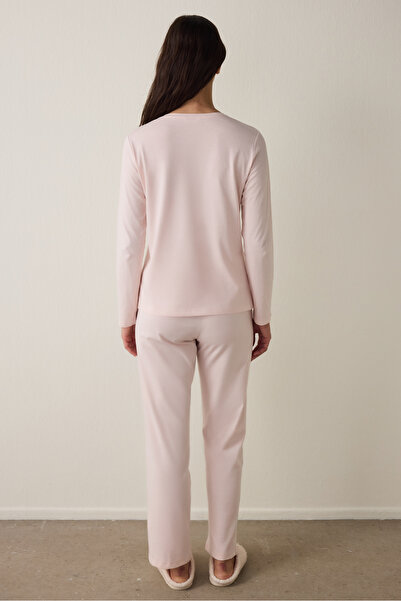 Penti Lila Blanket szlogennel nyomott, nyakba húzható pamut hosszú ujjú pizsama szett