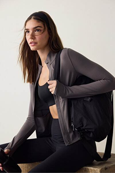 Penti Anthracite Slim Fit Zippered Jacket with Corset Detail